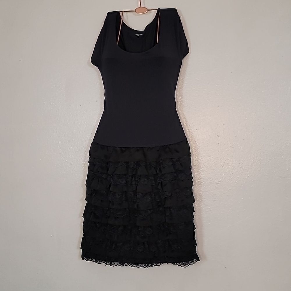 Garnet Hill Cotton Lace Black Frill Tiered Dress